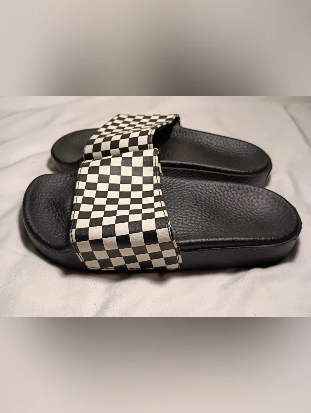 Vans Youth La Costa Slide-On Black White Checkerboard Sandals Size 12 Excellent